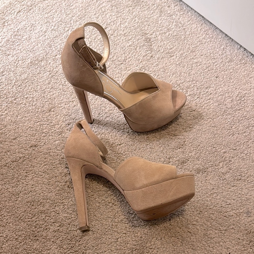 Elegant Tan Peep-Toe Heels